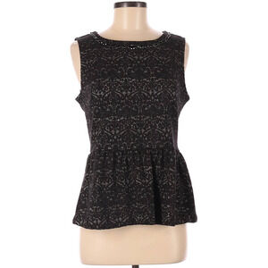 Talbots Metallic Peplum Top Black Jewel Neckline